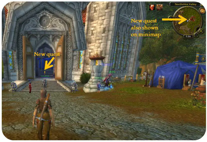 Exclamation point shown above quest giver's head and on map
