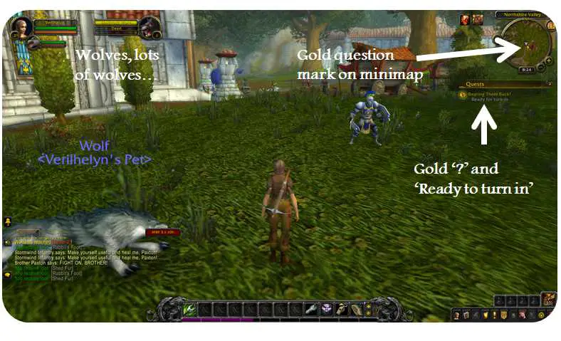 A player returning to turn in a quest in World of Warcraft