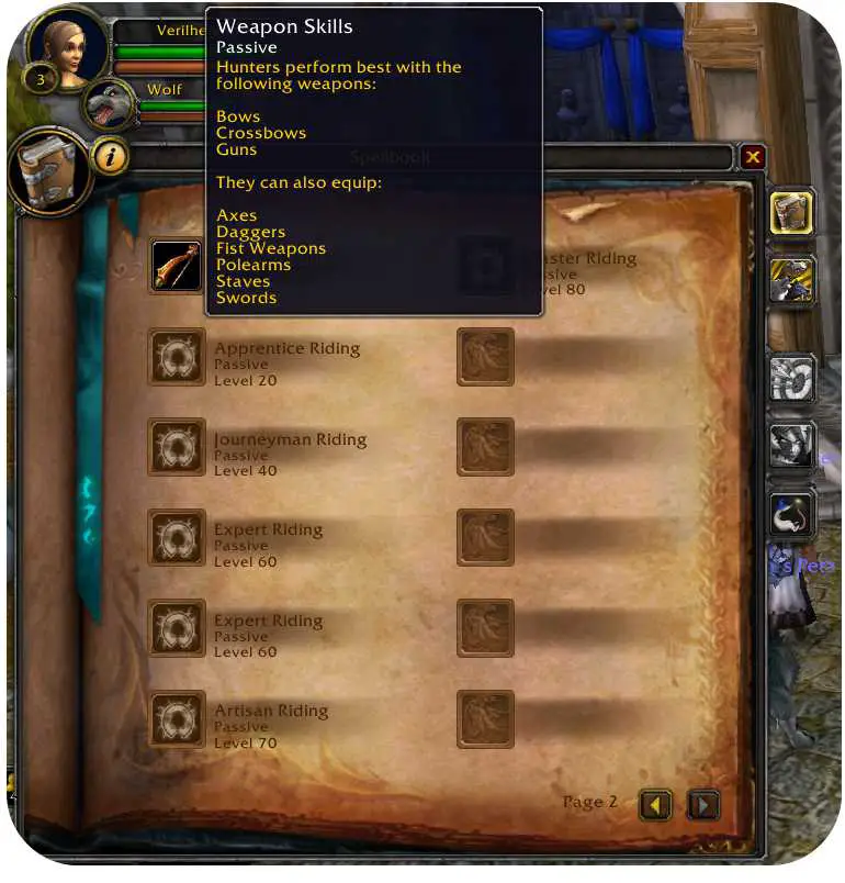 Screenshot of weapon skills popup in WoW