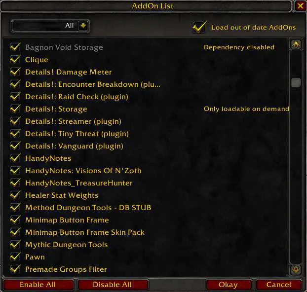 World of Warcraft AddOns list