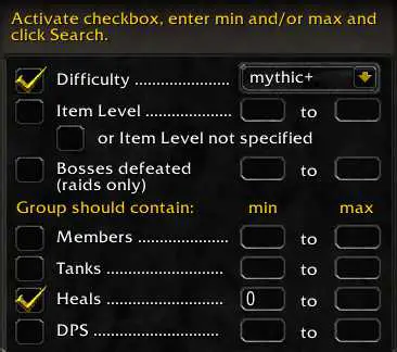Checkbox filters in Premade Groups Filter addOn