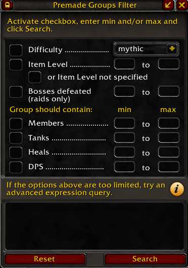 Filters in Premade Groups Filter addOn