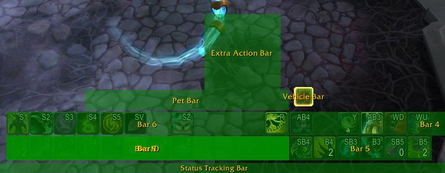 Screenshot of action bars glowing in Bartender WoW addon