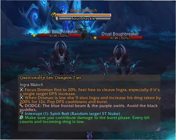 QE dungeon tips window in World of Warcraft