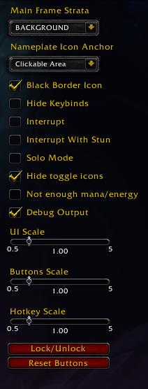 Screenshot of HeroRotation options menu