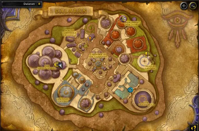 Screenshot of new Dalaran map in World of Warcraft