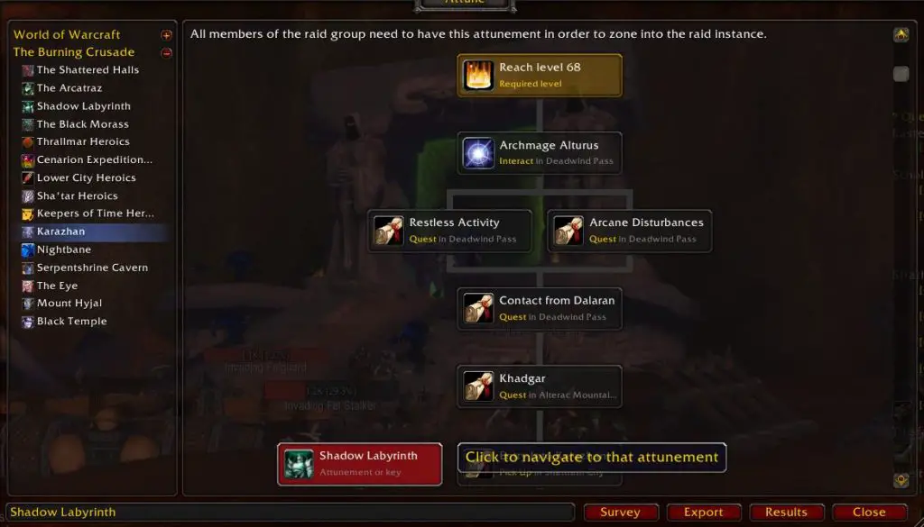 Screenshot of Karazhan attunement tree in Attune