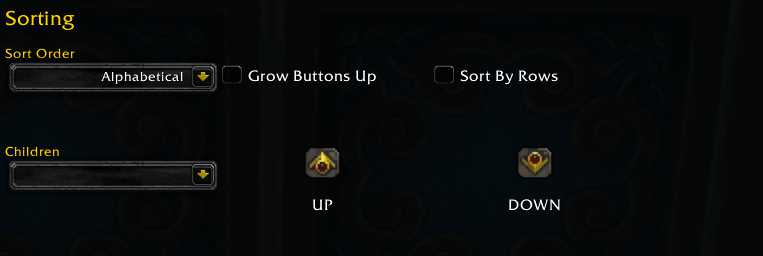 Screenshot of sorting options in Minimap button frame addon.