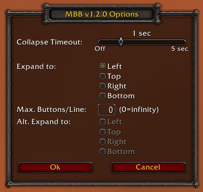 Screenshot of MBB options window in World of Warcraft