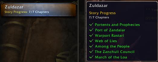 Screenshot of story progress window in World of Warcraft