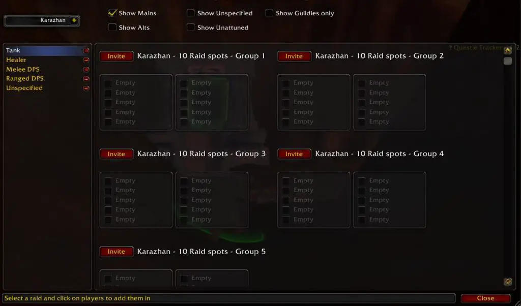 Raid planner tool in Attune addon - World of Warcraft Burning Crusade classic