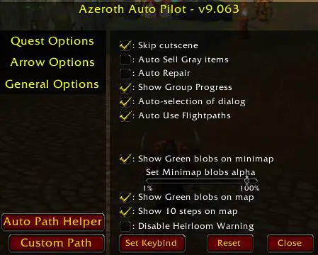 Screenshot of Azeroth Auto Pilot addon in World of Warcraft