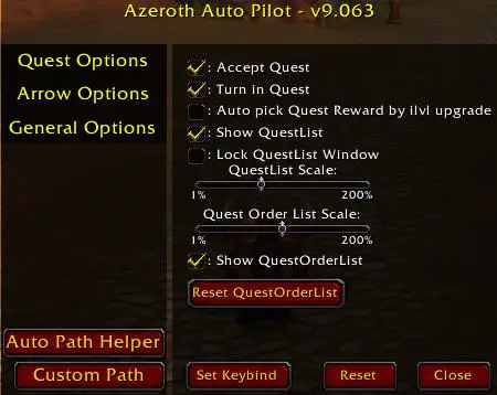Screenshot of Azeroth Auto Pilot addon in World of Warcraft