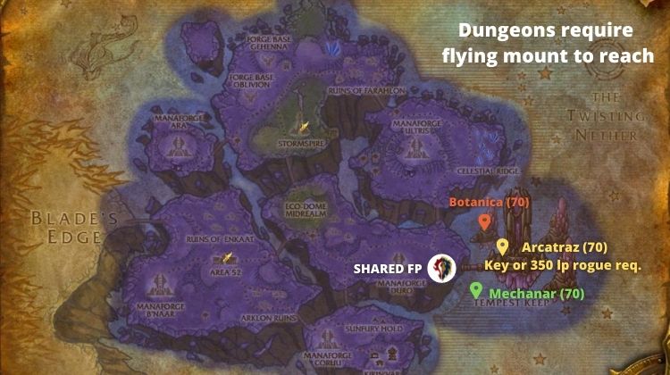 Screenshot of Netherstorm dungeon entrance map.