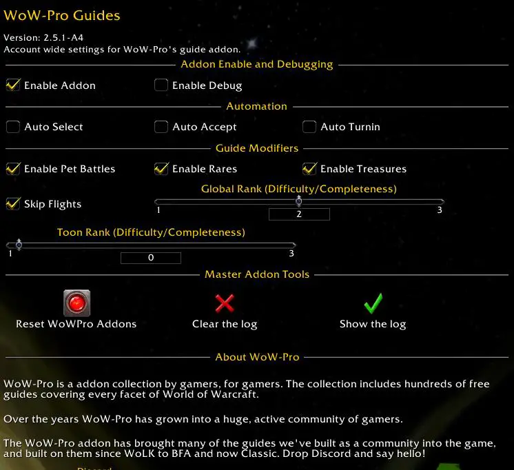 Screenshot of WoW-Pro Guides addon.