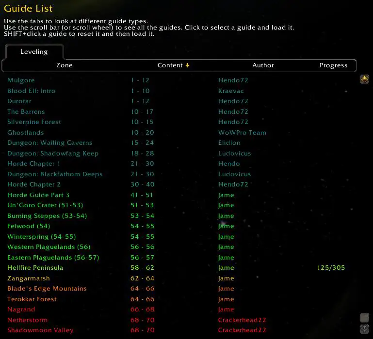 Screenshot of WoW-Pro Guides addon.
