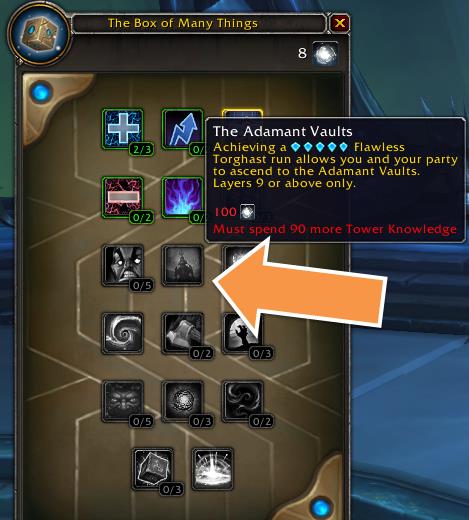 Screenshot of the Box of Many Things Torghast talent system in patch 9.1.