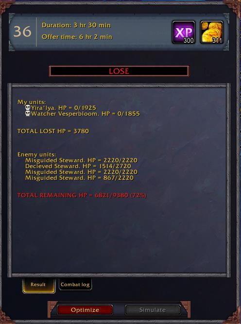 Screenshot of CovenantMissionHelper addon real time predictions