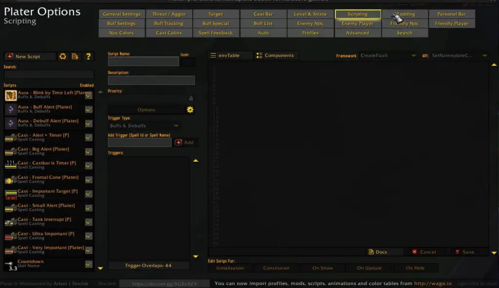 Screenshot of plater addon options in WoW.