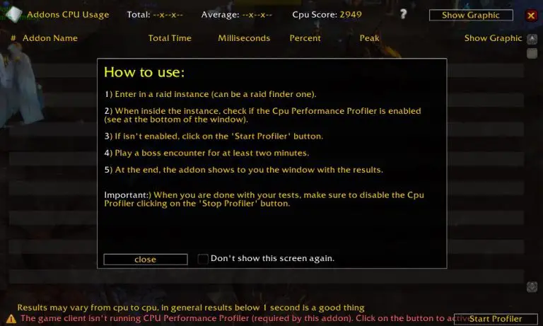 Addons CPU Usage World of Warcraft (WoW) Addon Guide