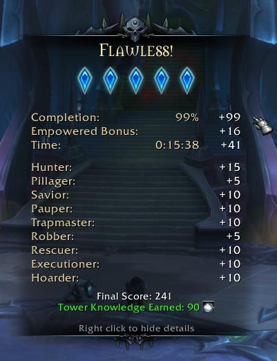 Screenshot of a flawless run score breakdown for Torghast