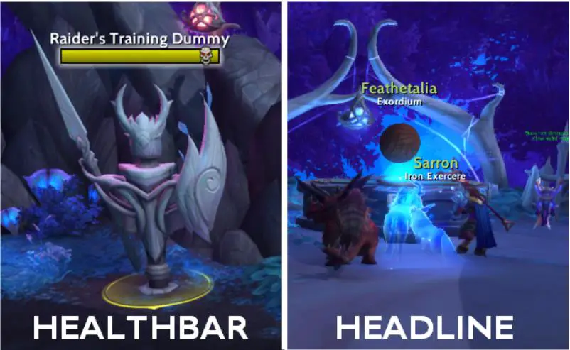 Illustration of the difference between healthbars and headlines in Threat Plates