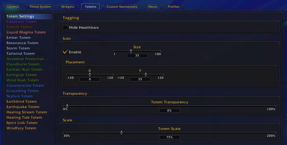 Threat Plates options for totem settings