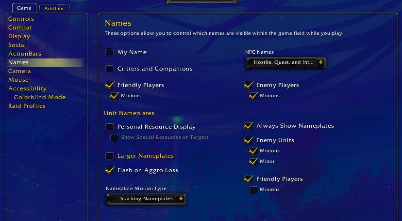 Blizzard nameplate settings
