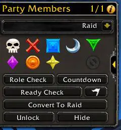 Ready check button in the raid UI panel World of Warcraft