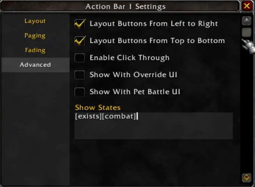Dominos action bar addon advanced settings