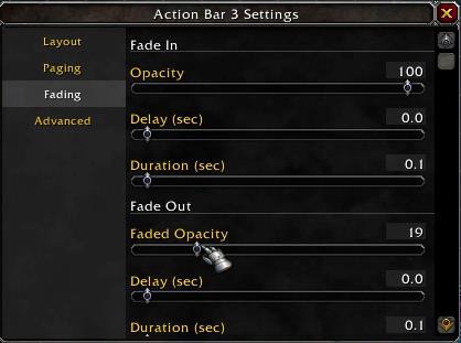 Dominos action bar addon fading settings window