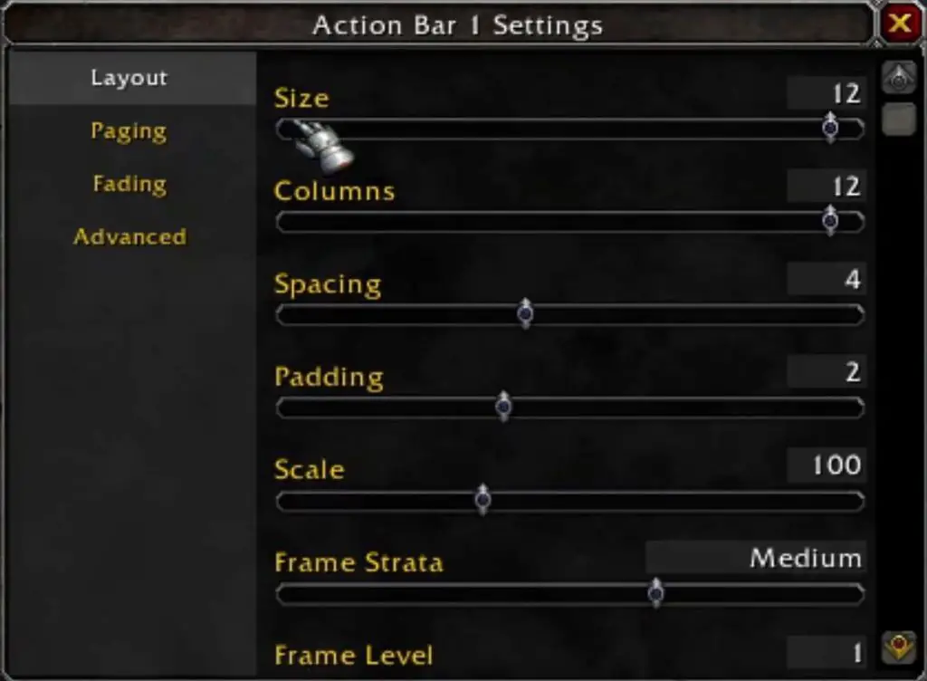 Layout settings for dominos action bars