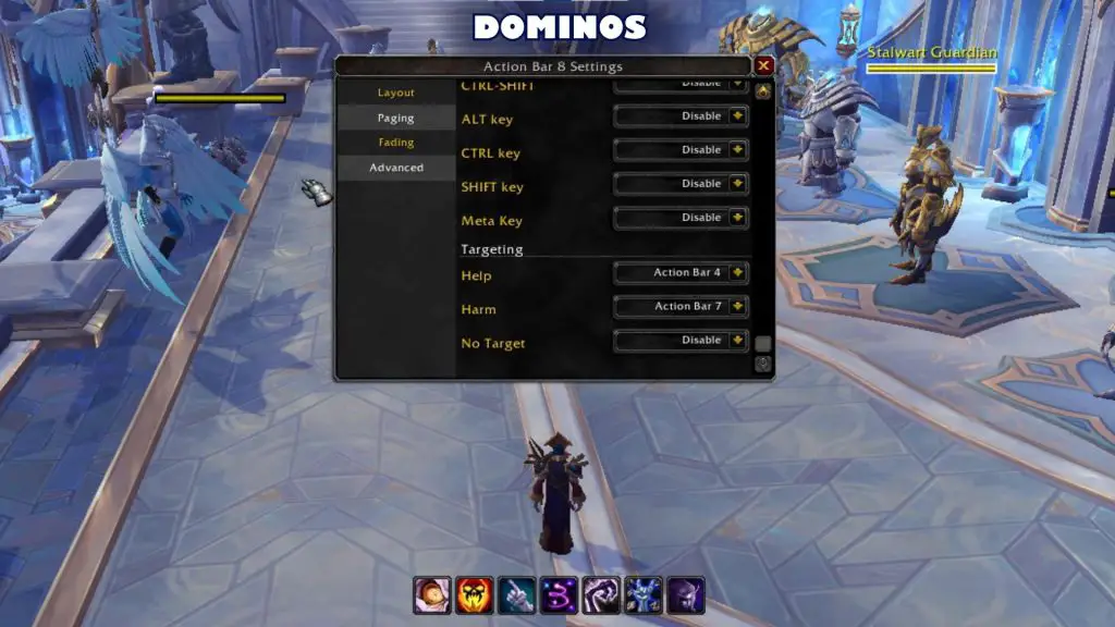 Dominos action bar addon macro conditionals screen