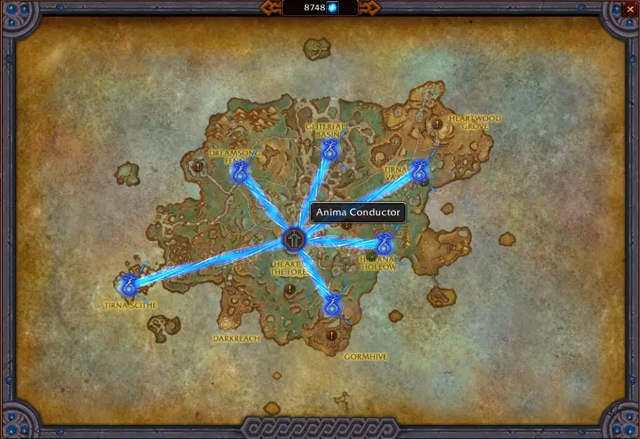 Anima conductor on map in World of Warcraft: Shadowlands