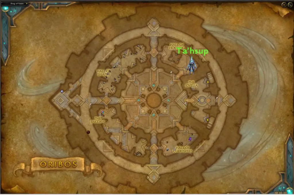 Screenshot of Oribos map showing Ta'hsup location where you can get Legion keystones.
