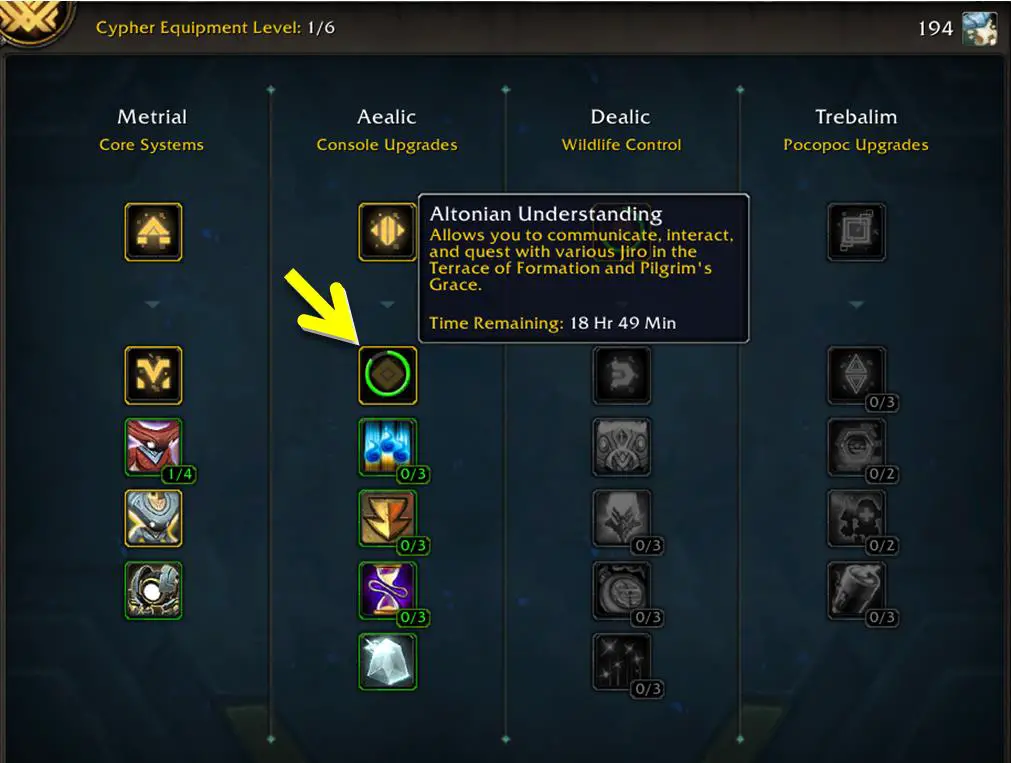 Screenshot of Altonian Understanding trait in World of Warcraft