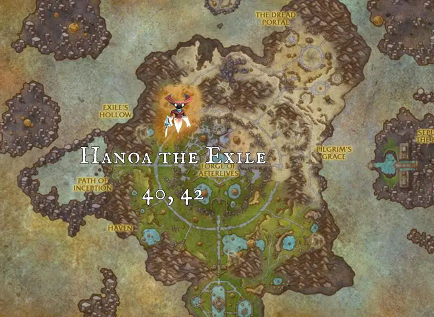 Map of Hanoa the Exile location in Zereth Mortis
