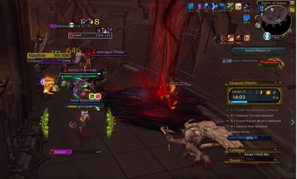 Screenshot of mythic+ run in Sanguine Depths Tarvoid boss