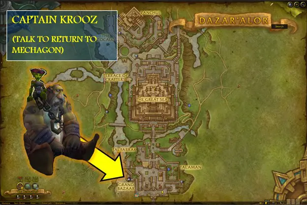 Screenshot of teleport location to get back to Mechagon for Horde players