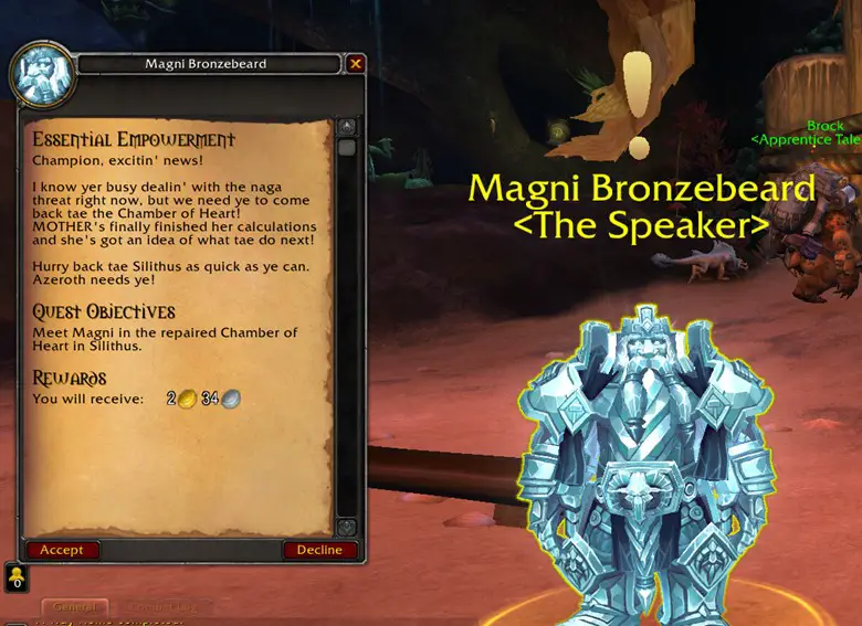Screenshot of Essential Empowerment quest dialogue from Magni
