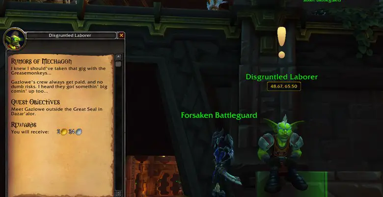 Screenshot of goblin offering Rumors of Mechagon unlock quest