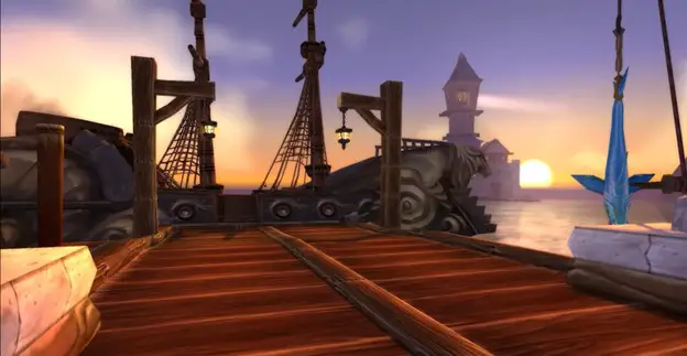 Screenshot of boat in Stormwind Harbor getting ready to leave for Northrend