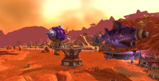 Screenshot of zeppelins departing from Orgrimmar to Northrend