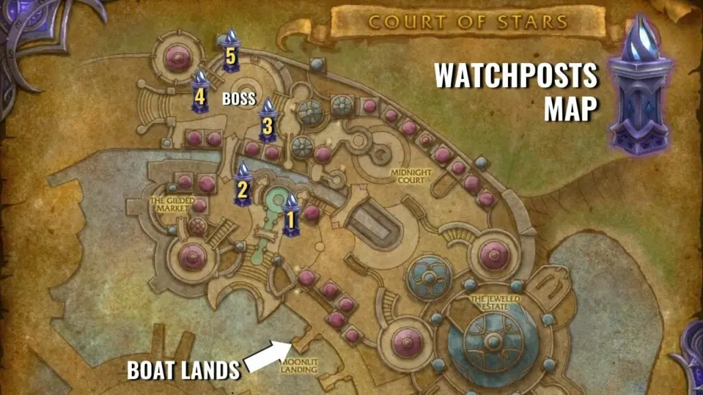 Watchposts map for Court of Stars in World of Warcraft