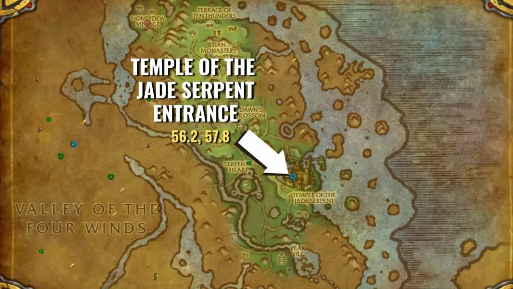 Map showing the location for the Temple of the Jade Serpent entrance in WoW