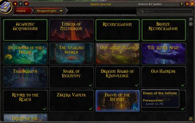 Screenshot of the BtwQuests addon in World of Warcraft