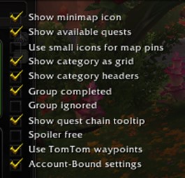 Screenshot of the BtwQuests addon settings